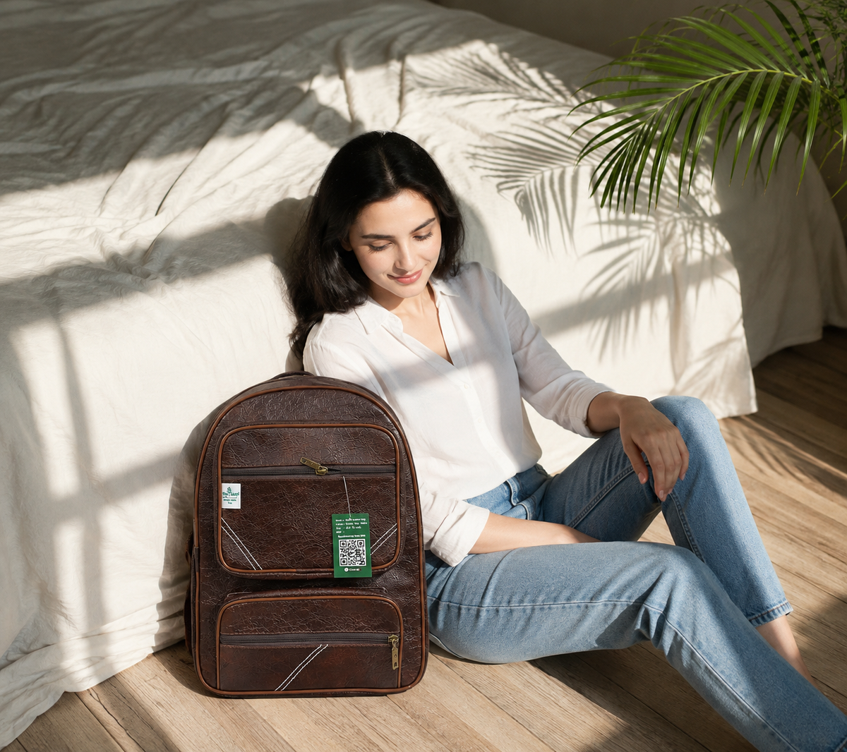 Skylan Leather 18 cms Brown Laptop Backpack