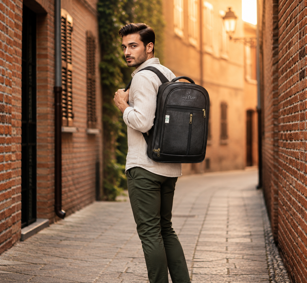 Skyland Leather Backpack Bag Black