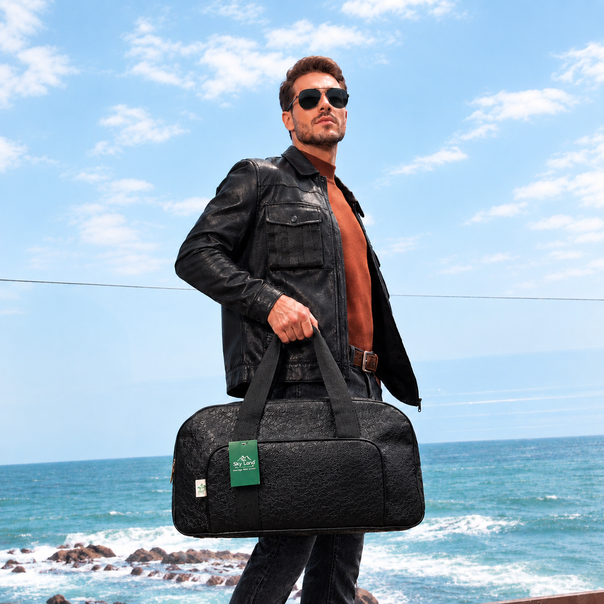 Skyland Duffle Black leather Bag